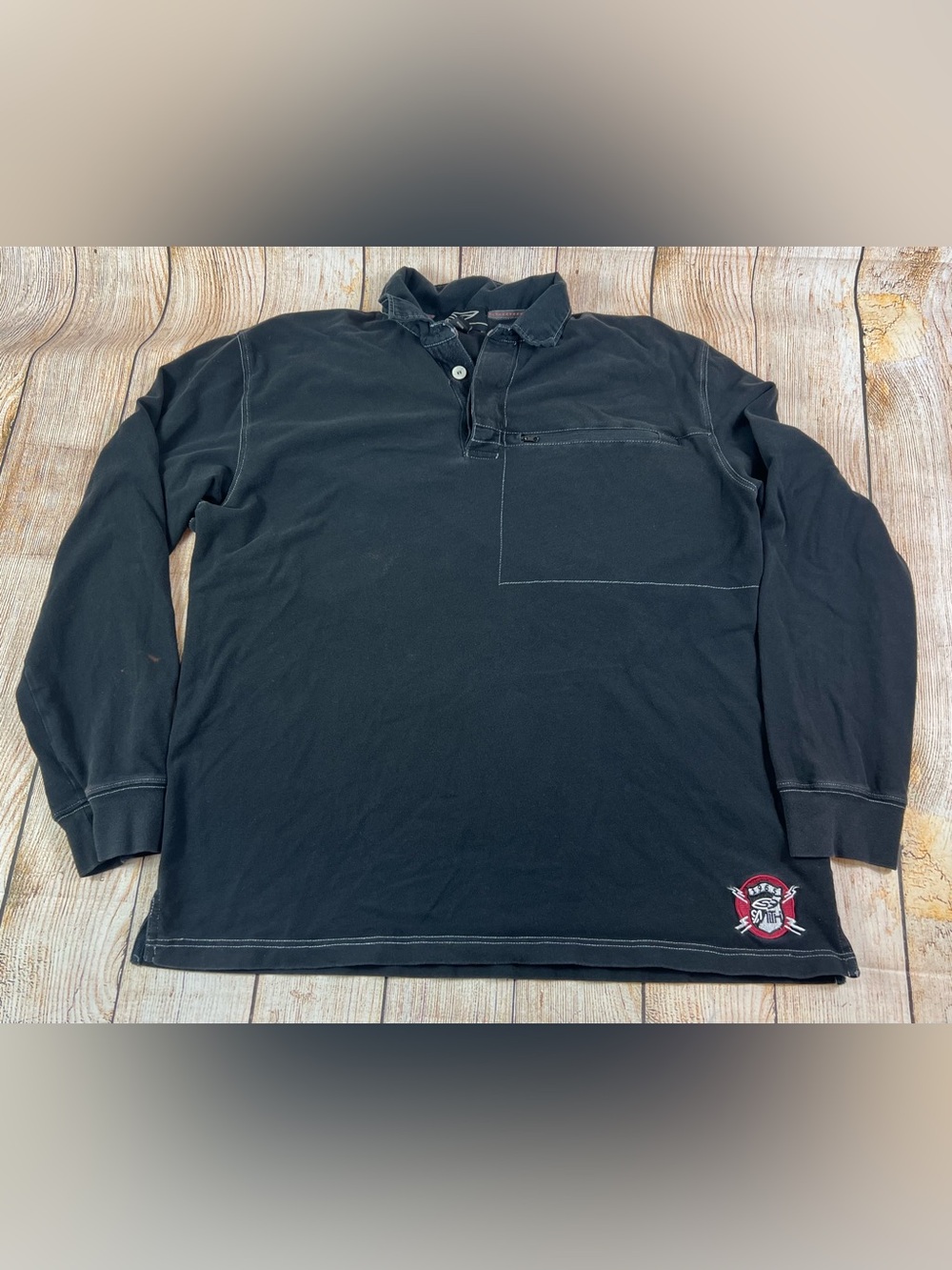 Men’s Vintage Smith Optics Longsleeve Polo Black Shirt Size XL